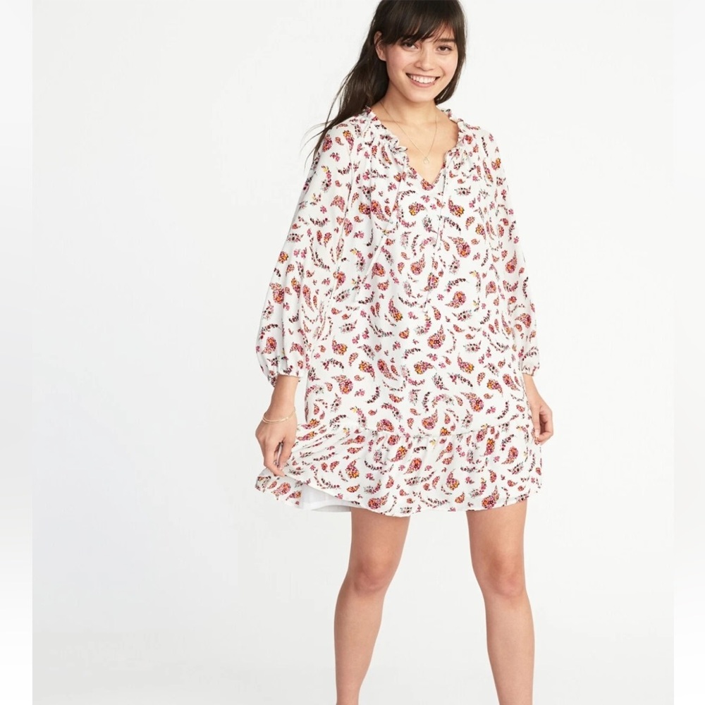 Old Navy Womens XXL Ruffled Georgette Swing Dress Long‎ Sleeve Floral